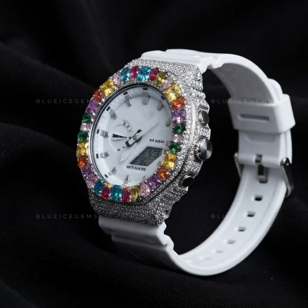 Prism Royale Rainbow Iced Watch – 8.455 CT Multicolor Moissanite