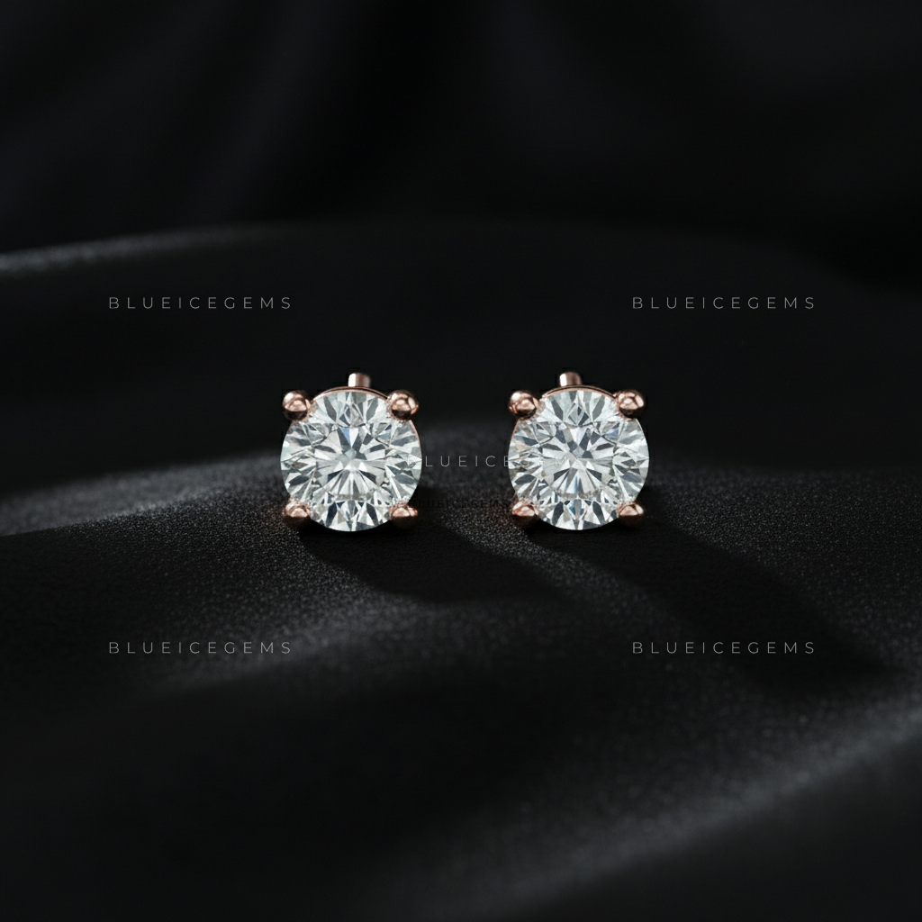 The Rose Glow: Classic Round Diamond Stud Earrings