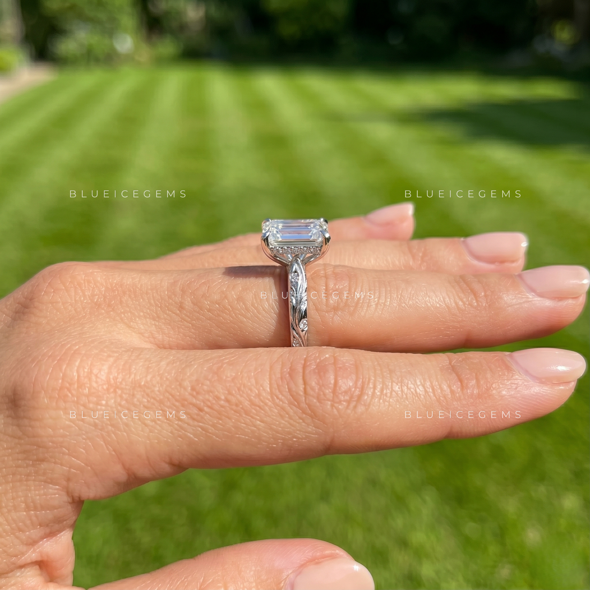 Opulent Clarity Emerald Cut Accent Engagement Ring