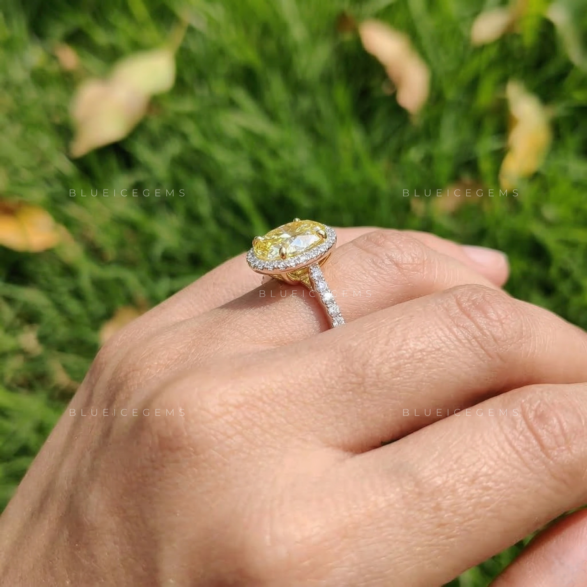Sun-Kissed Oval Cut Pavé Engagement Ring