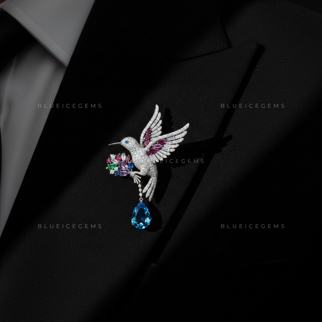 Celestial Flight: Bespoke Hummingbird Statement Brooch