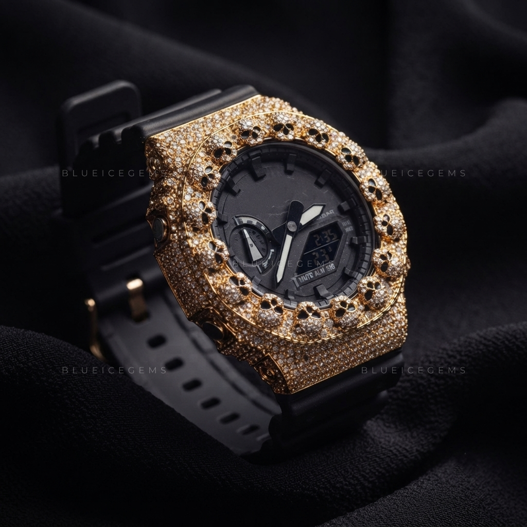 Golden Skull Phantom Iced Bezel – VVS Moissanite
