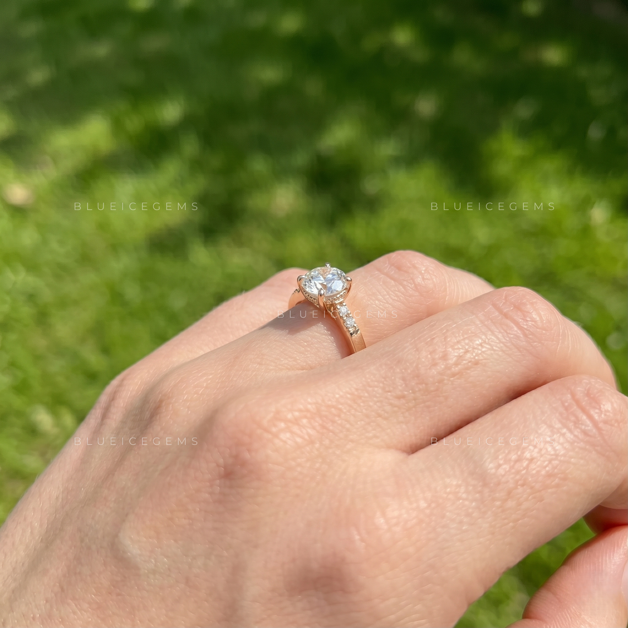 Pure Essence Round Brilliant Cut Dainty Solitaire Engagement Ring