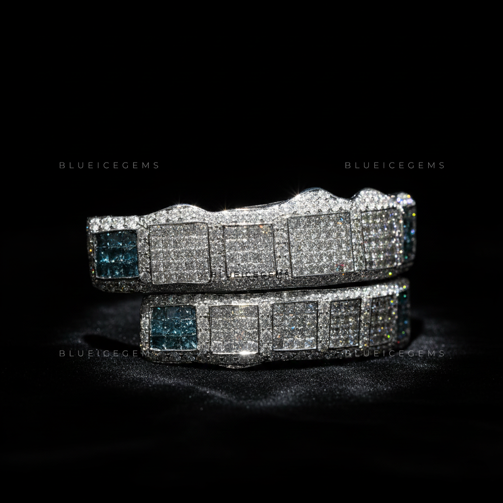 Iced-Out Grid Block Grillz
