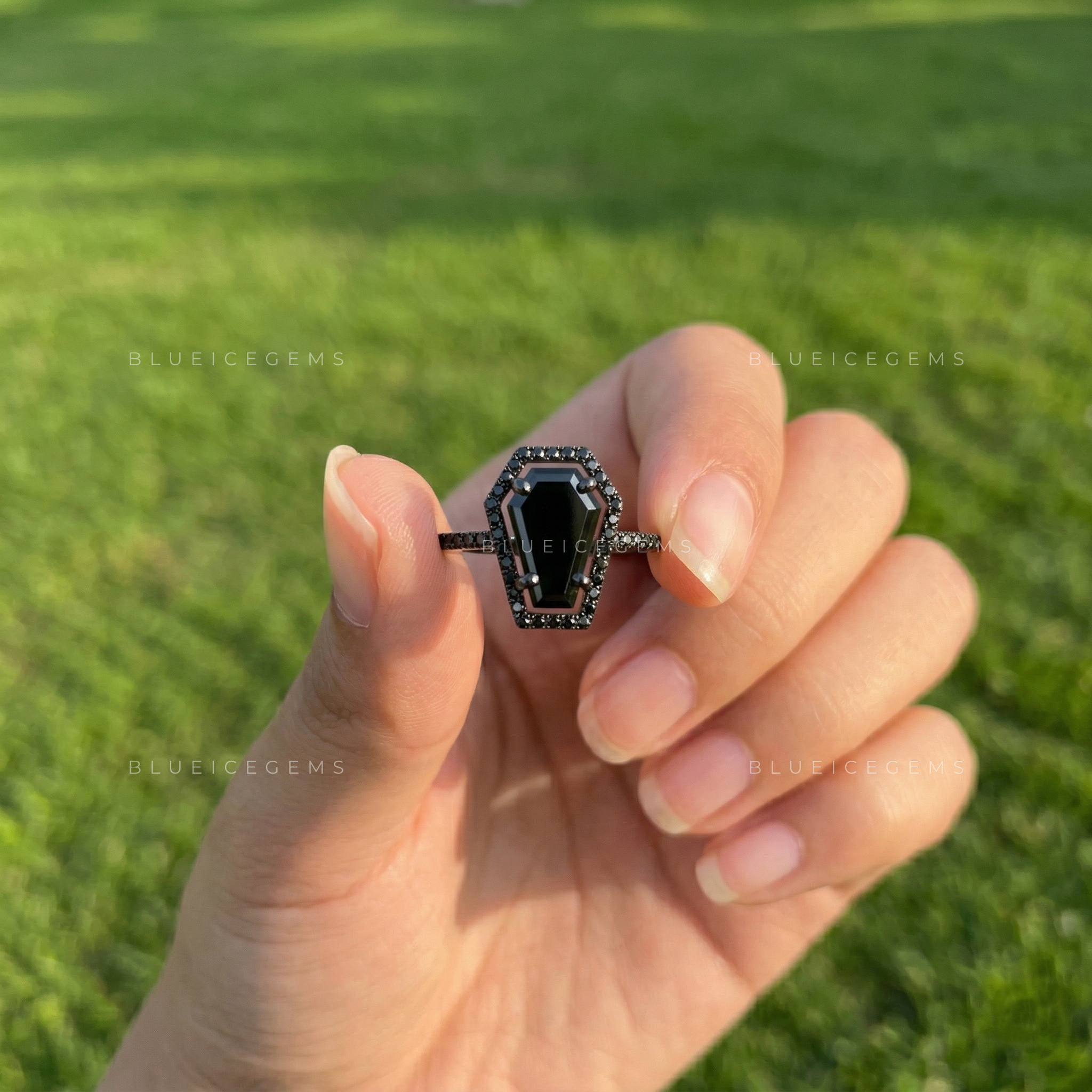 Midnight Noir Grand Coffin Cut Black Diamond Monochromatic Ring