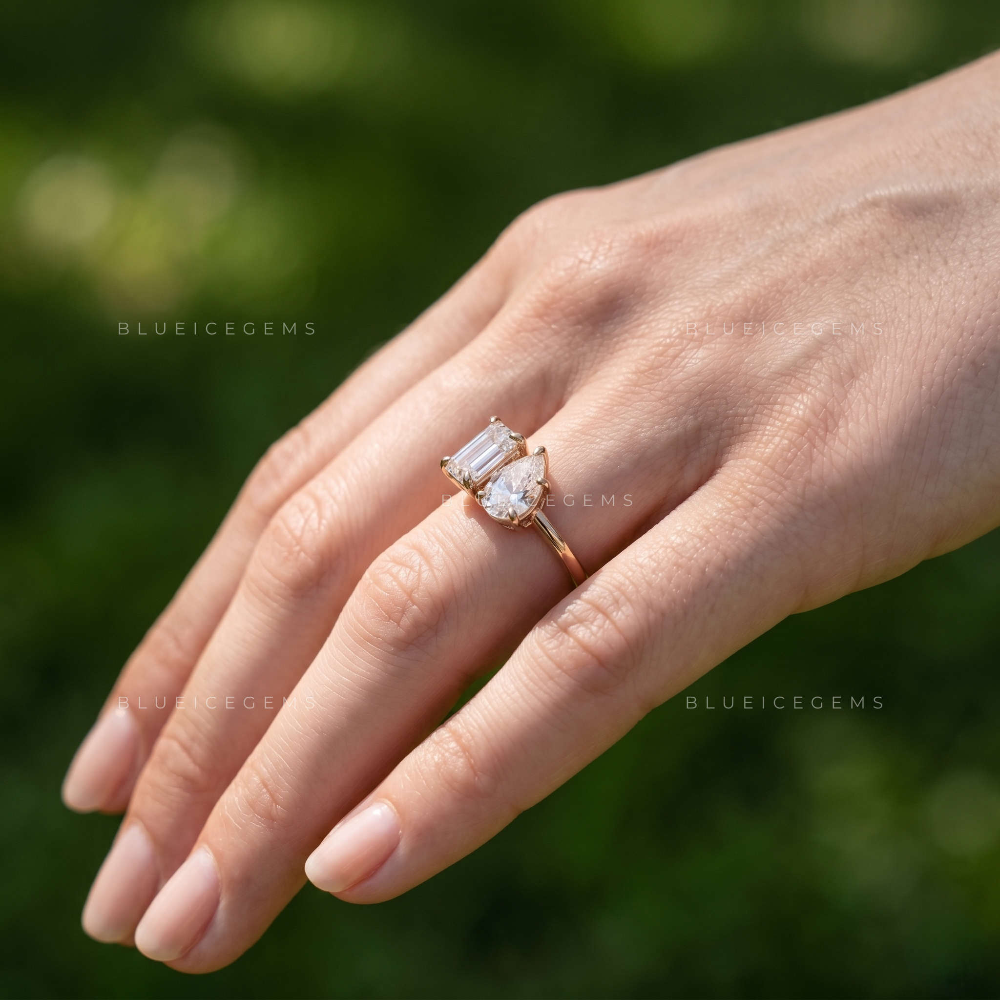 Eternal Union Toi et Moi Emerald and Pear Cut Two Stone Engagement Ring