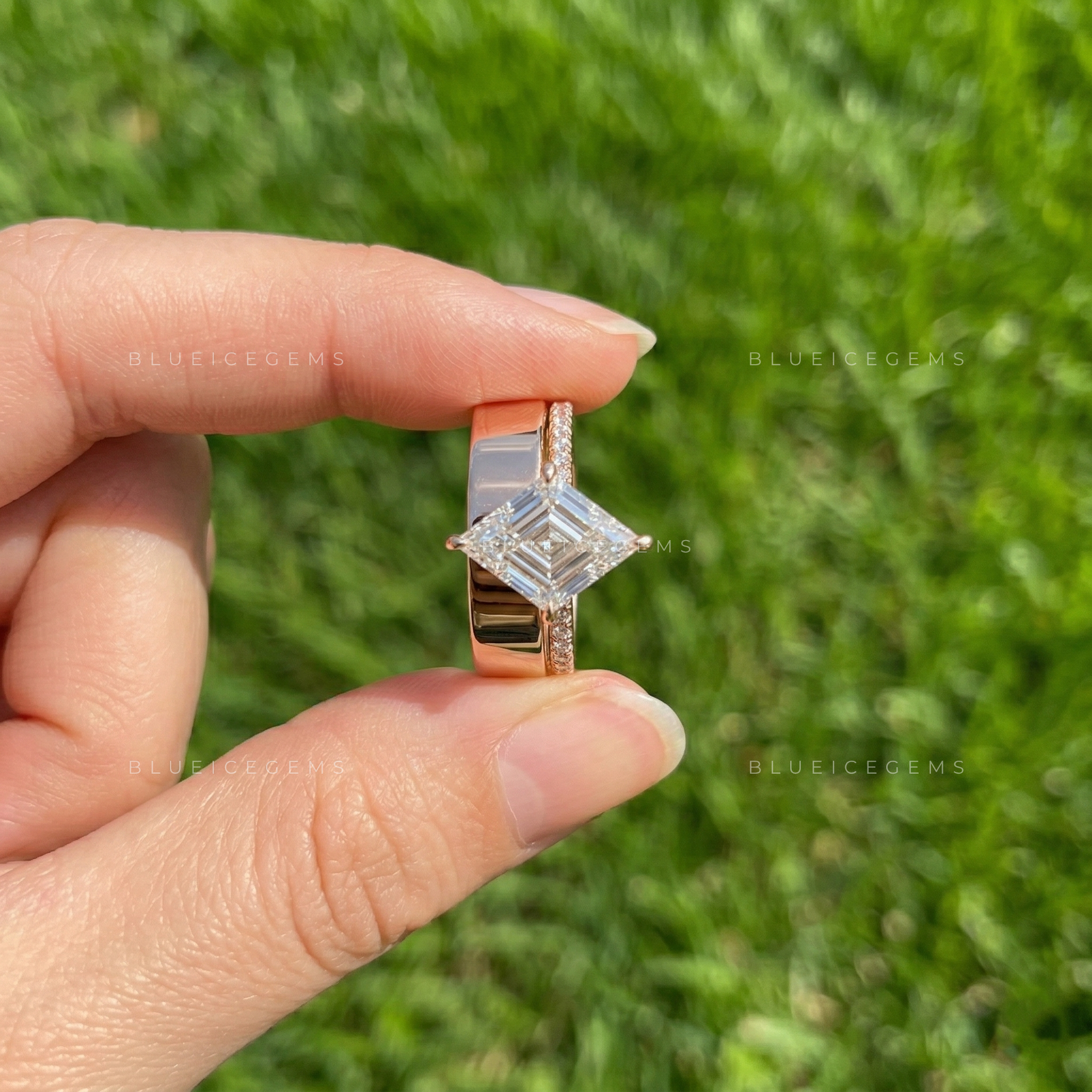 Geometric Allure Lozenge Cut Hidden Accent Engagement Ring