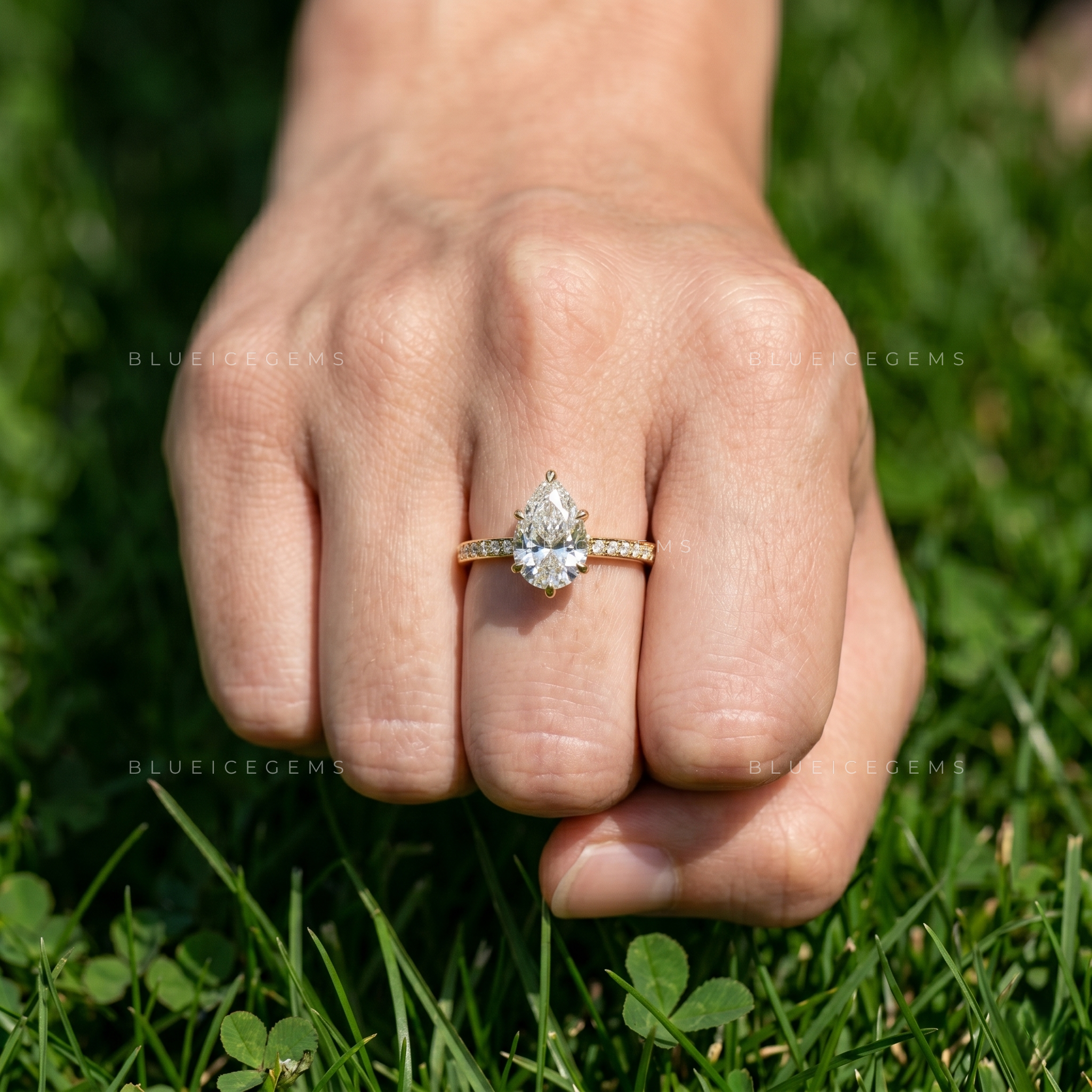 Imperial Tear Pear Brilliant Cut Pave Accent Solitaire Engagement Ring
