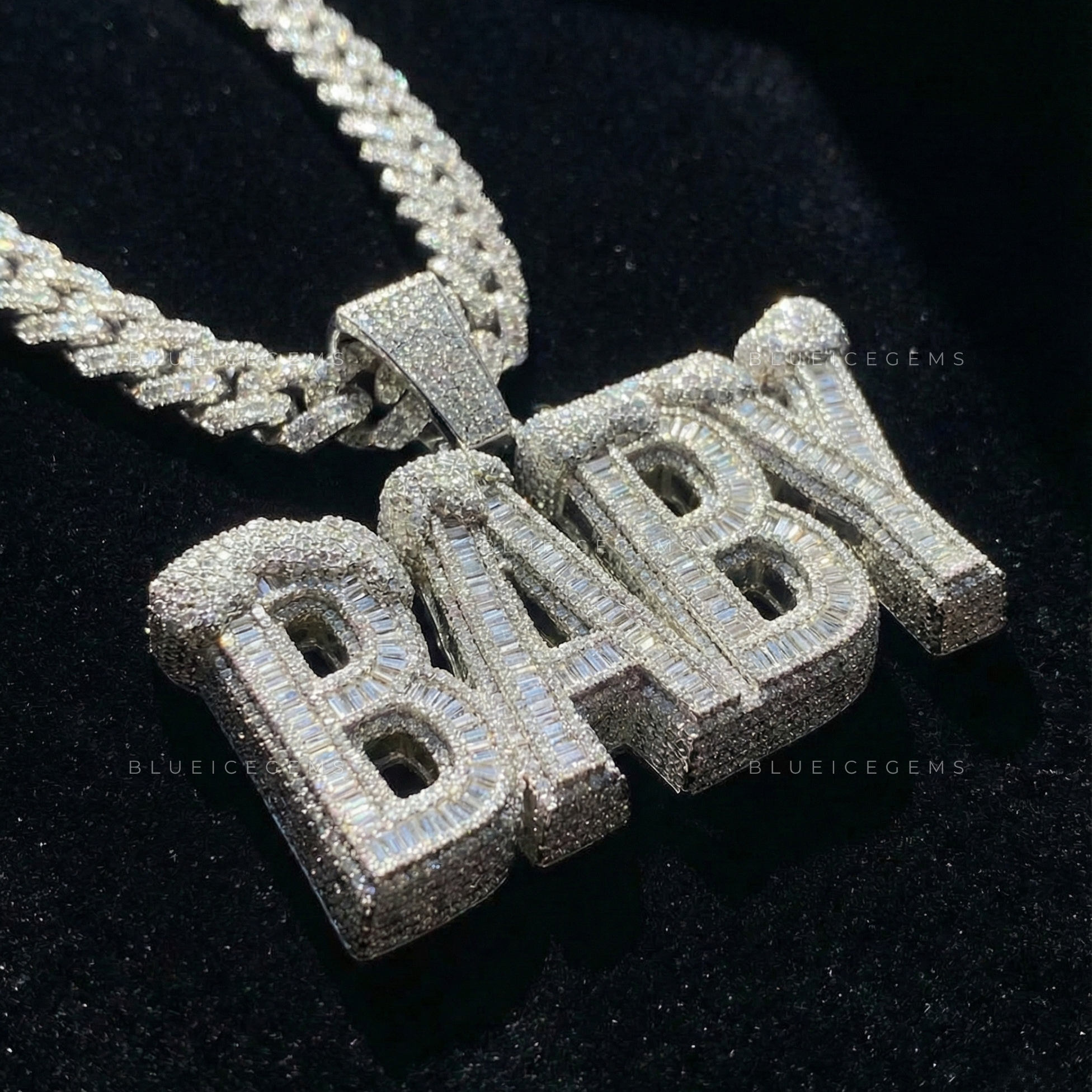 The "BABY" Arctic Freeze: Baguette Mosaic & Snow-Capped 3D Block Pendant