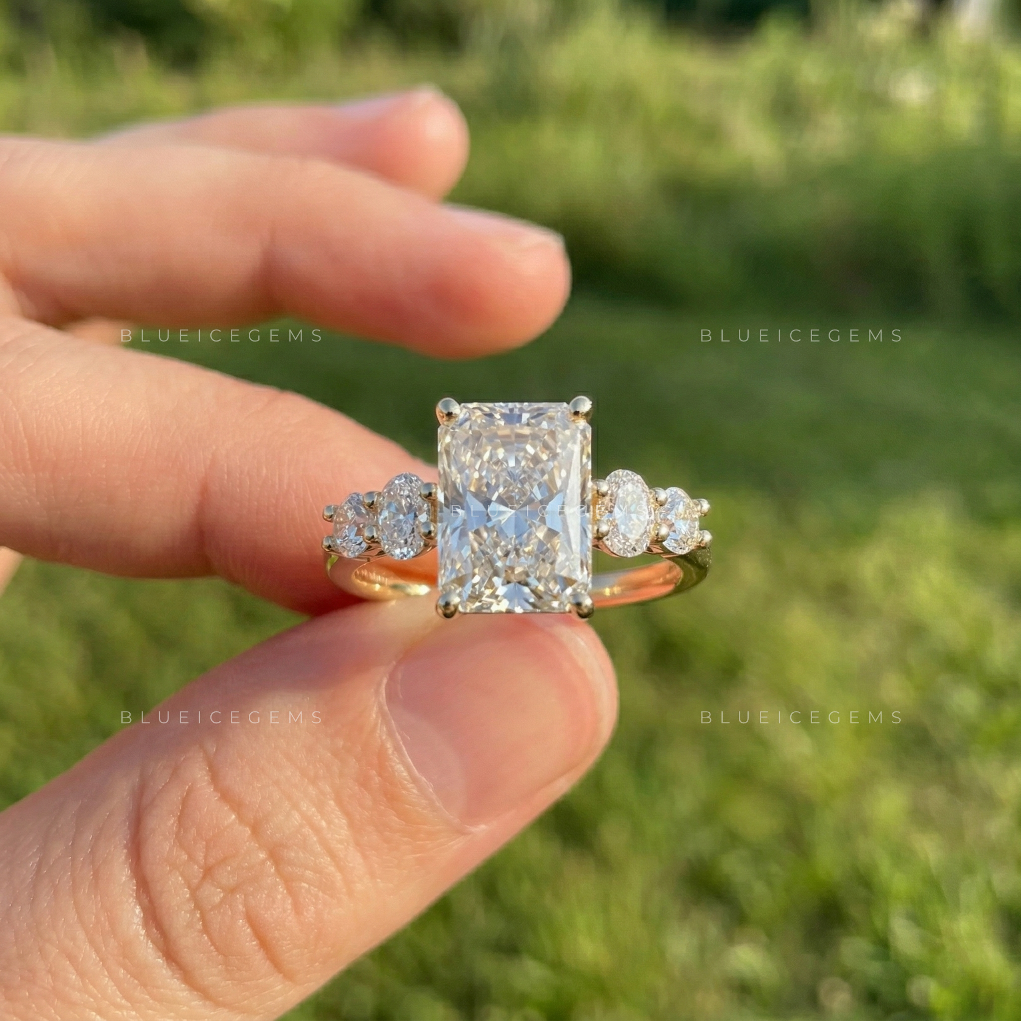 Radiant Brilliance Oval and Round Accent Engagement Ring