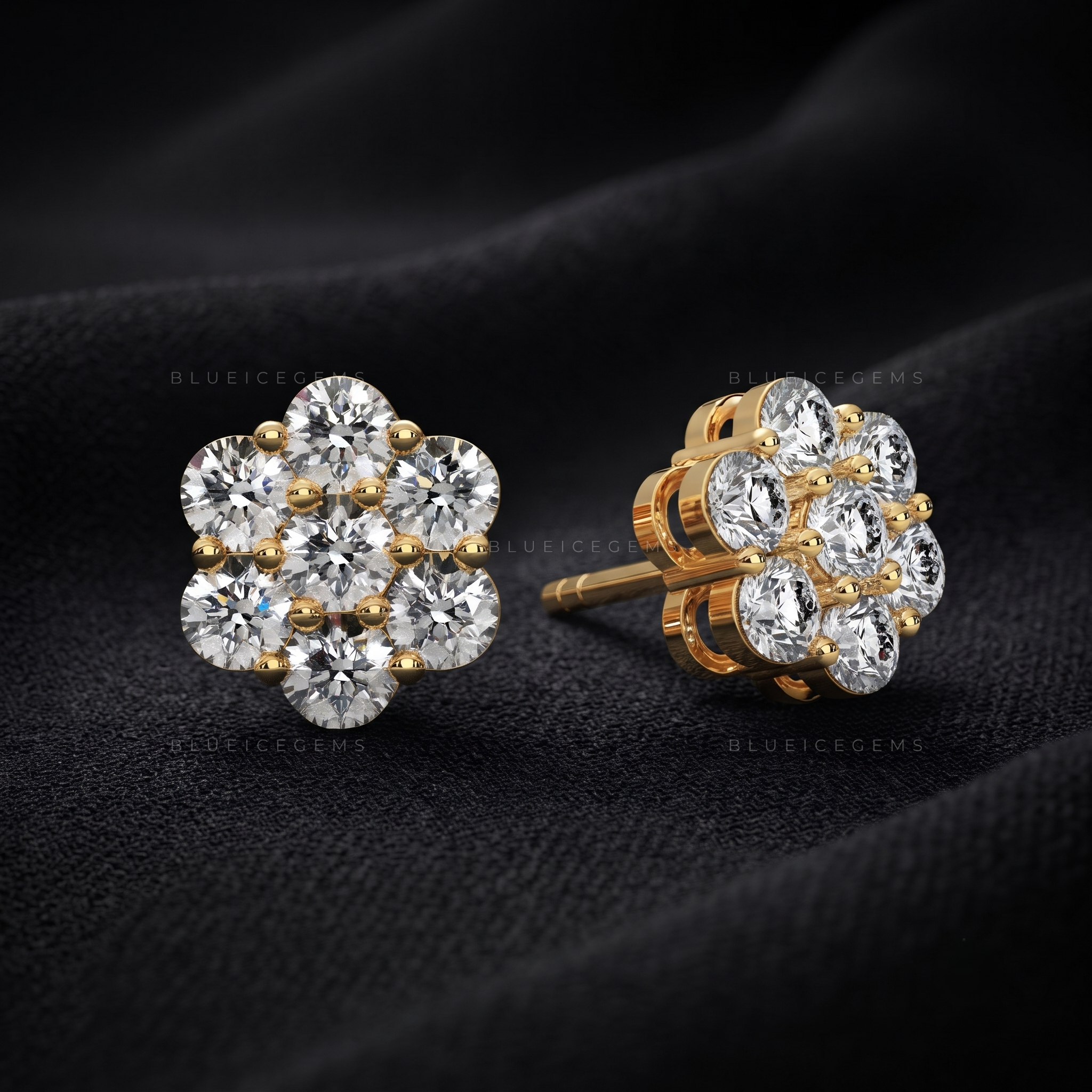 Gardenia Luxe Floral Diamond Cluster Stud Earrings