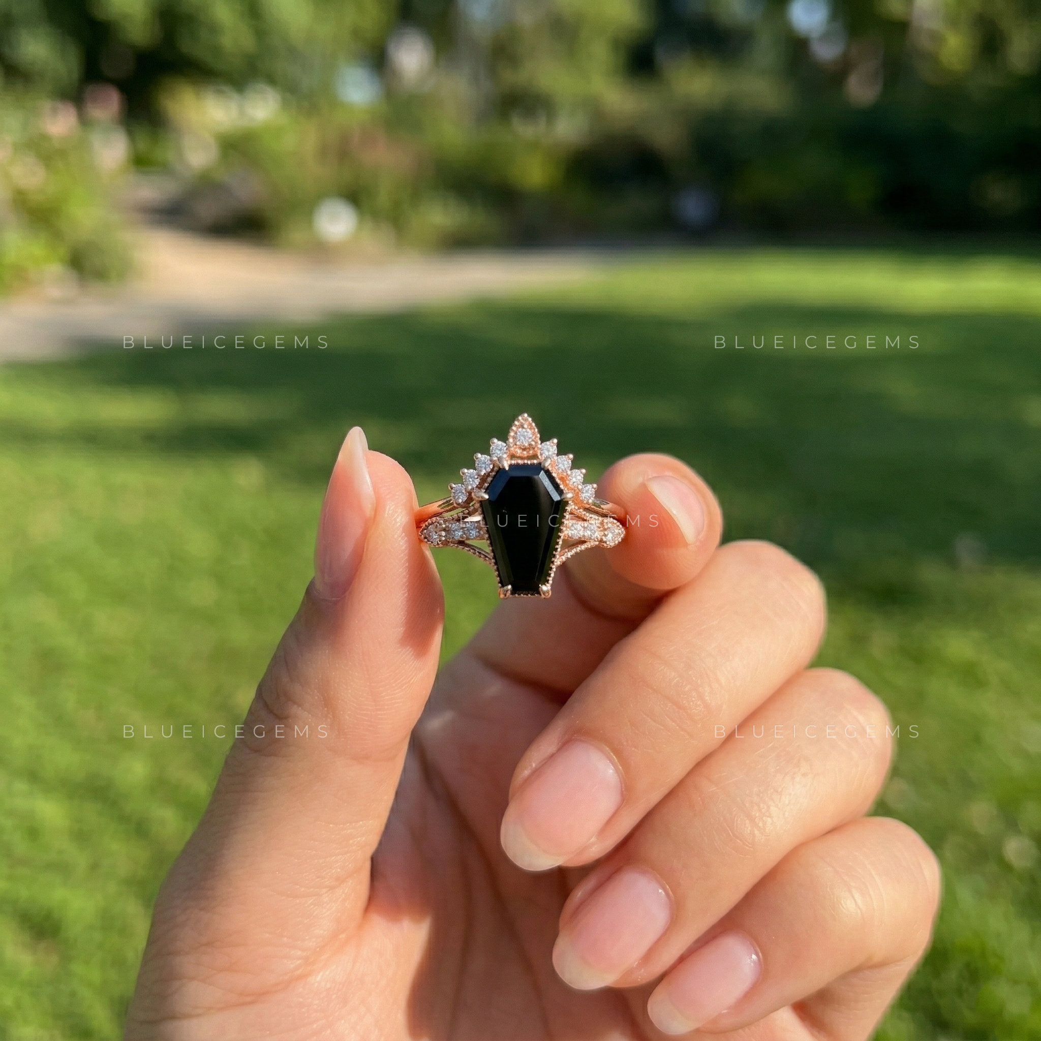 Midnight Noir Coffin Cut Black Diamond Bridal Set