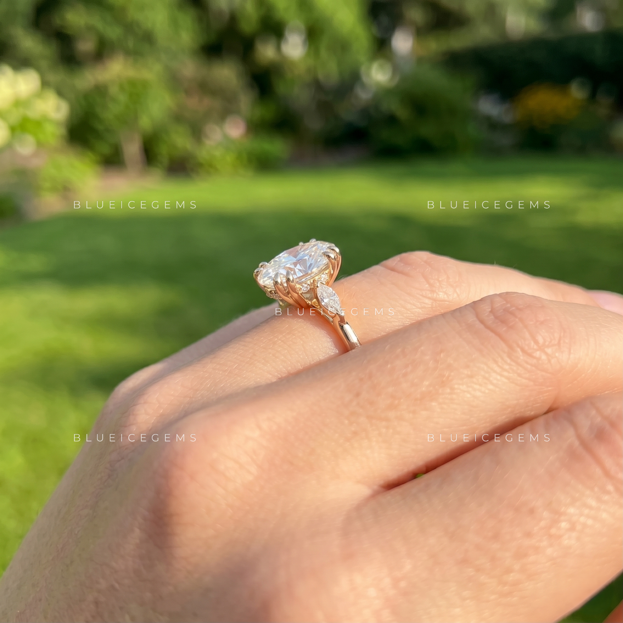 Whispering Elegance Oval Brilliant Marquise Accent Engagement Ring