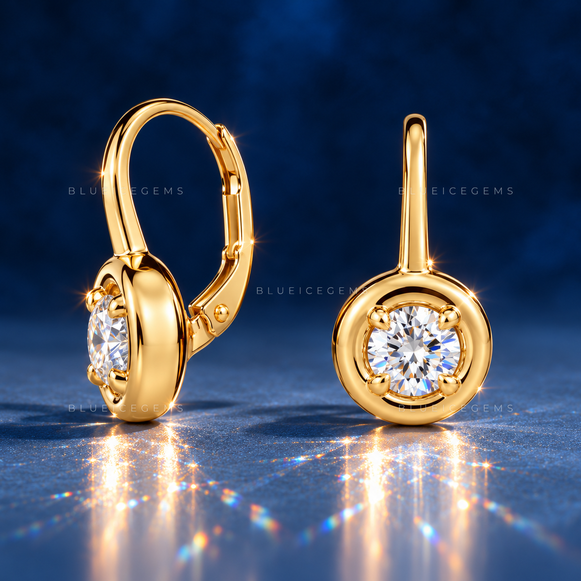 Round Diamond Bezel Drop Earrings
