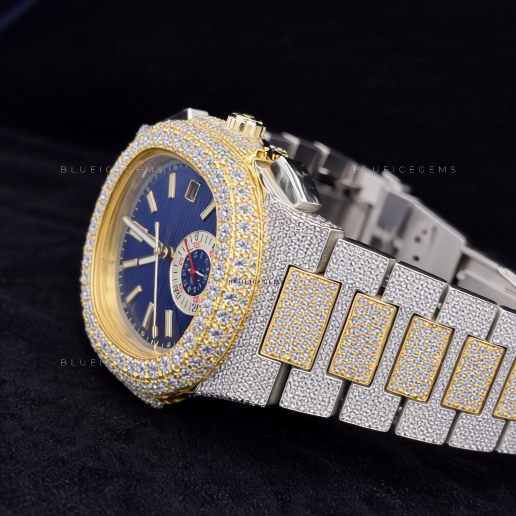 Majestic Midnight: Two-Tone Iced-Out Custom Chronograph Watch