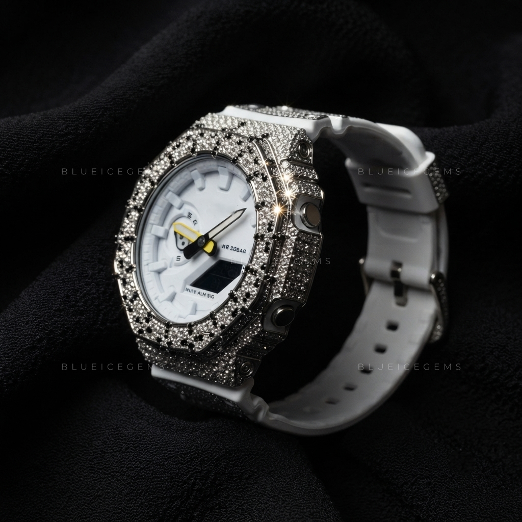 Cross Crown Iced Watch – Hand-Set Moissanite Bezel