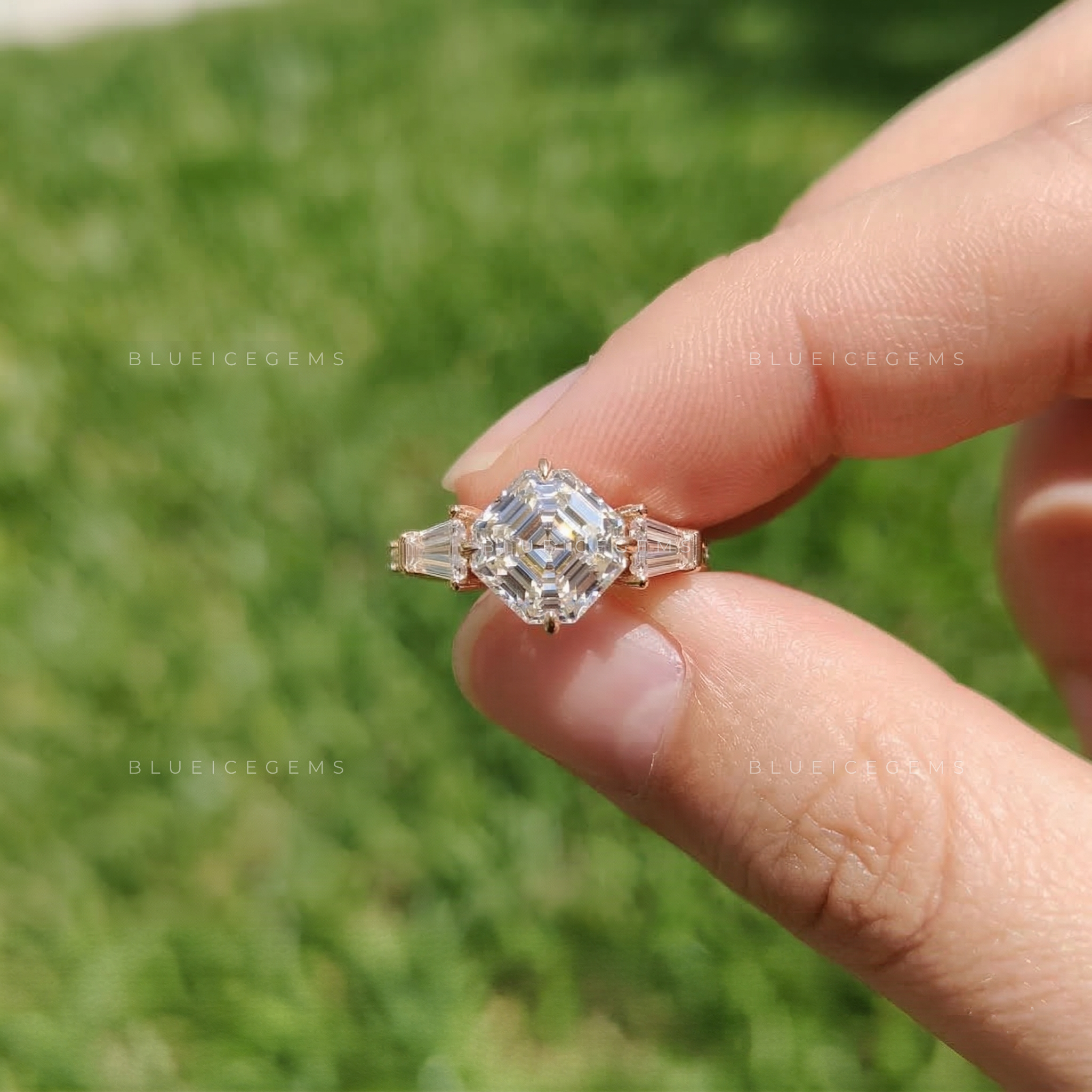 Luminous Octavia Cut Tapered Baguette Hidden Halo Ring