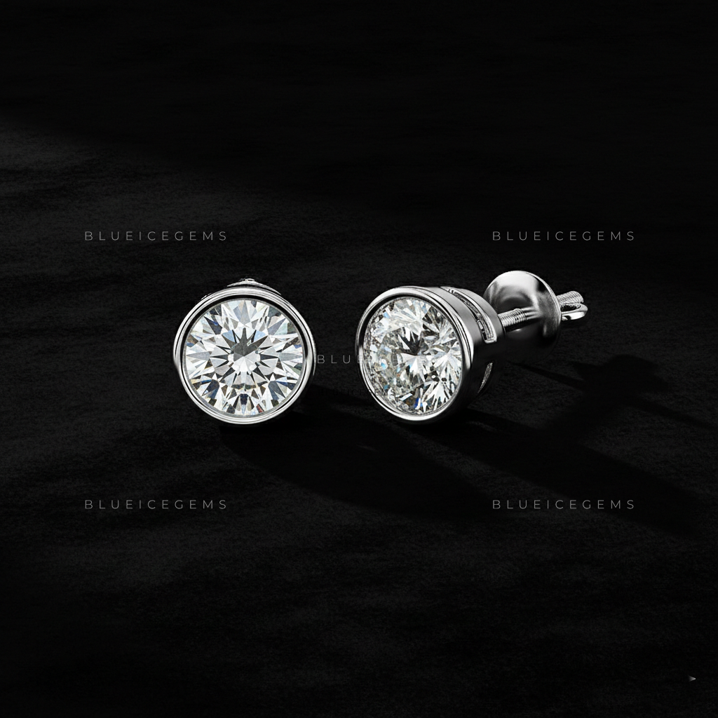 The Platinum Halo: Bezel-Set Round Diamond Stud Earrings