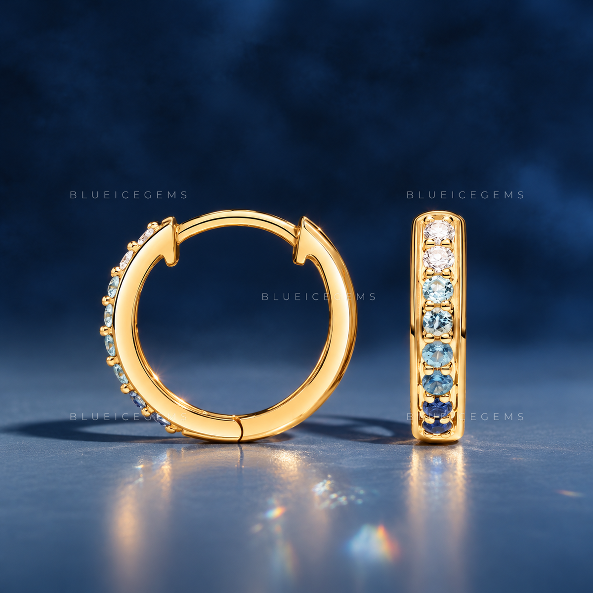 Blue Gemstone and Diamond Huggie Earrings