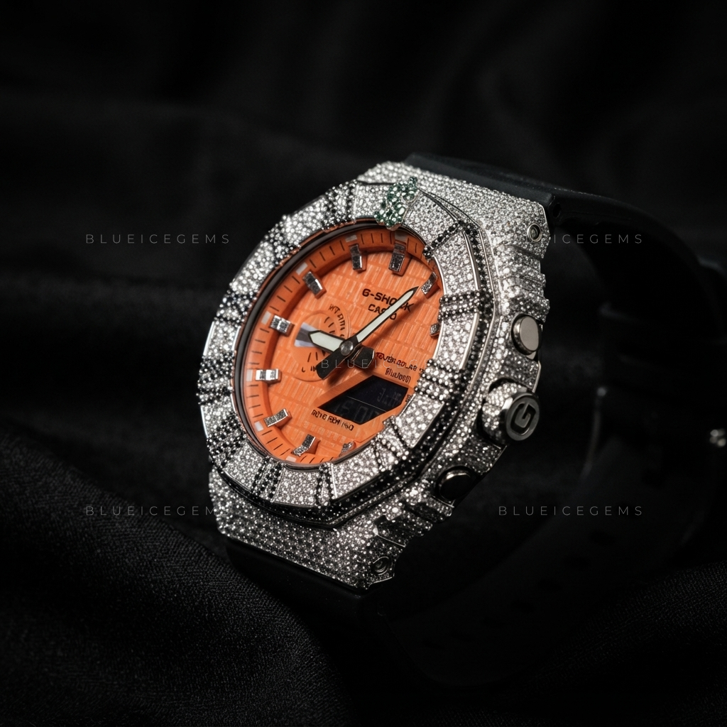 Green Money Crown Iced Watch – VVS1 Moissanite