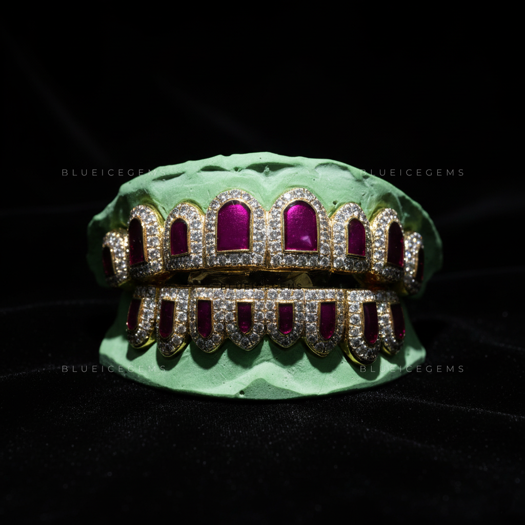 Cobalt Halo Iced-Out Full-Set Grillz