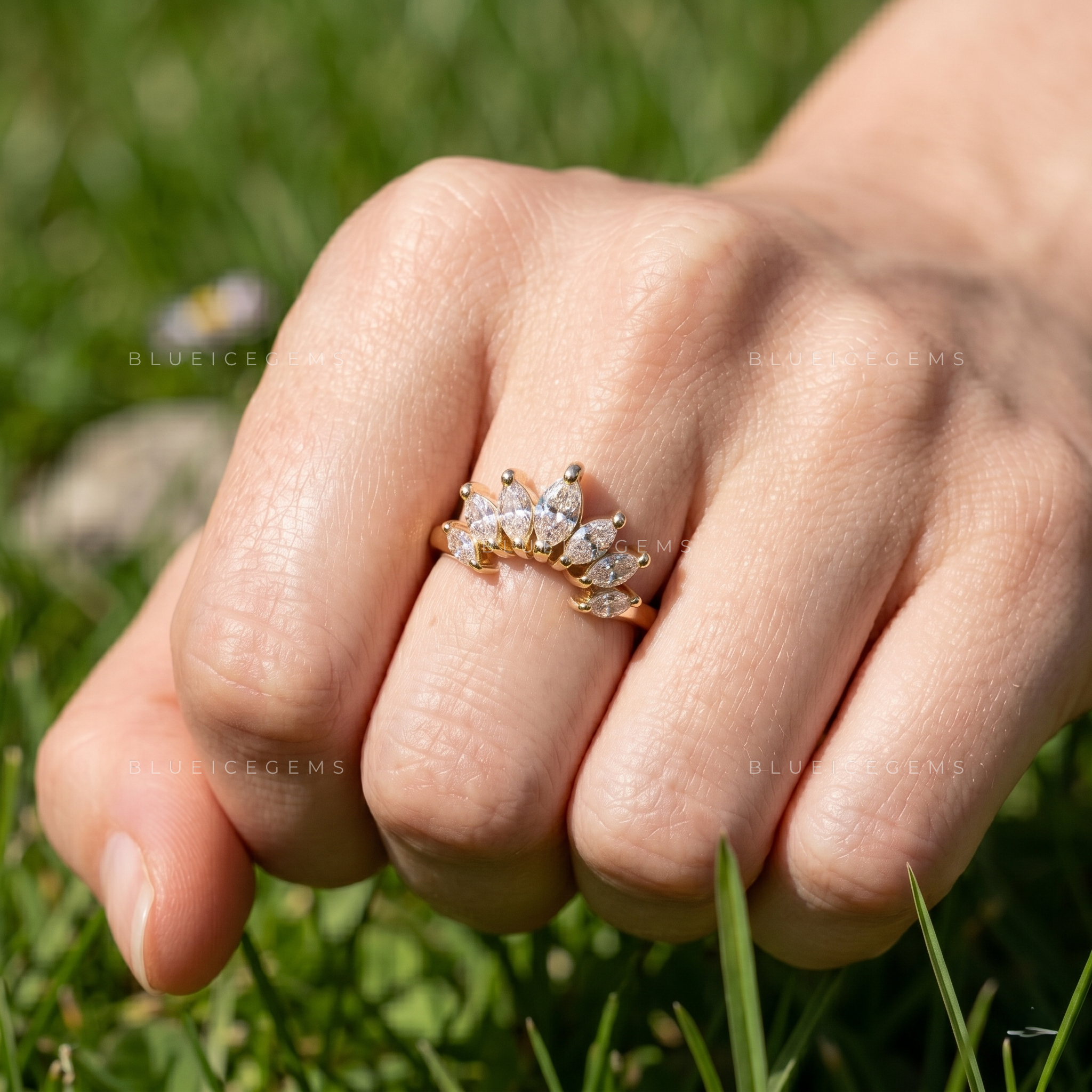 Whispering Leaves Marquise Diamond Nature Inspired Ring