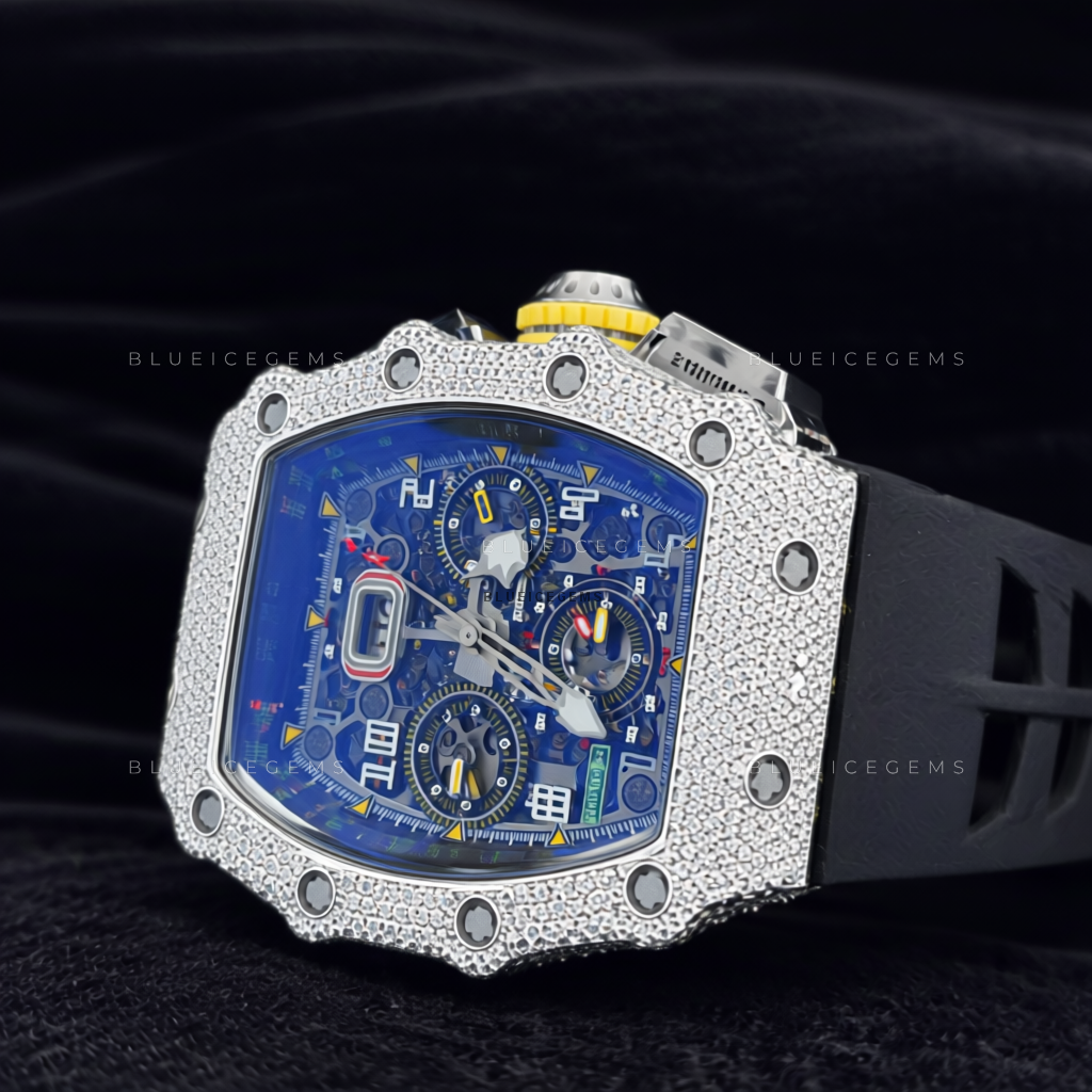 Techno Frost: Iced-Out Custom Skeleton Moissanite Watch