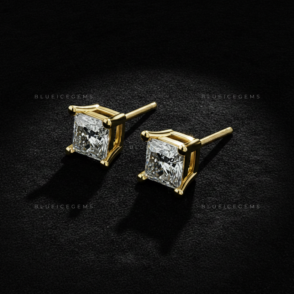 The Gilded Prism: Princess-Cut Diamond Stud Earrings