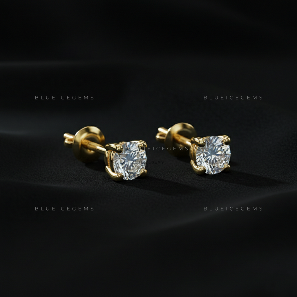 The Golden Orbit: Classic Round Diamond Stud Earrings