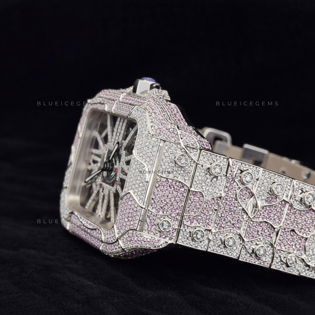 Sakura Frost: Pink & White Iced-Out Custom Skeleton Watch