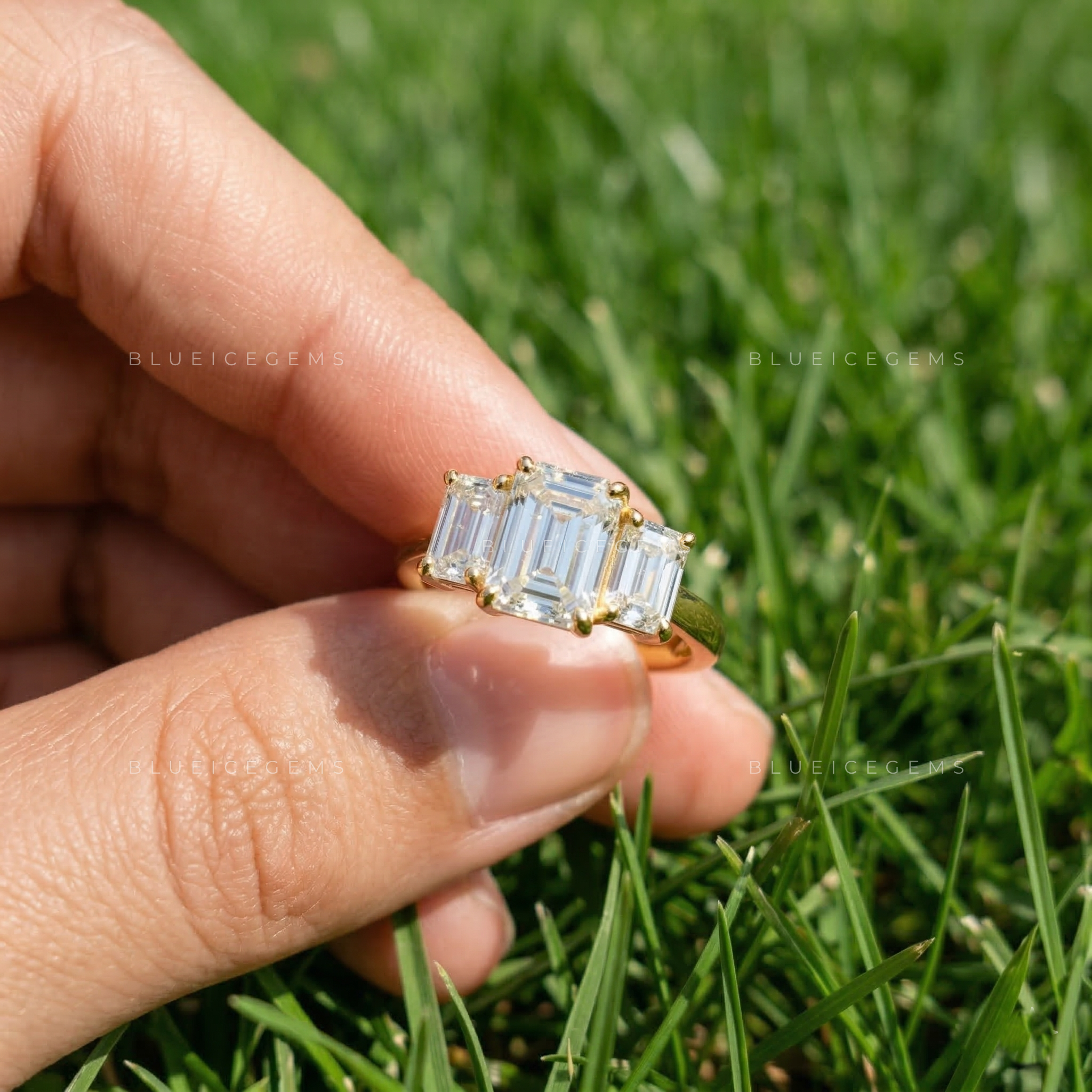 Luminous Trilogy Emerald Cut Engagement Ring