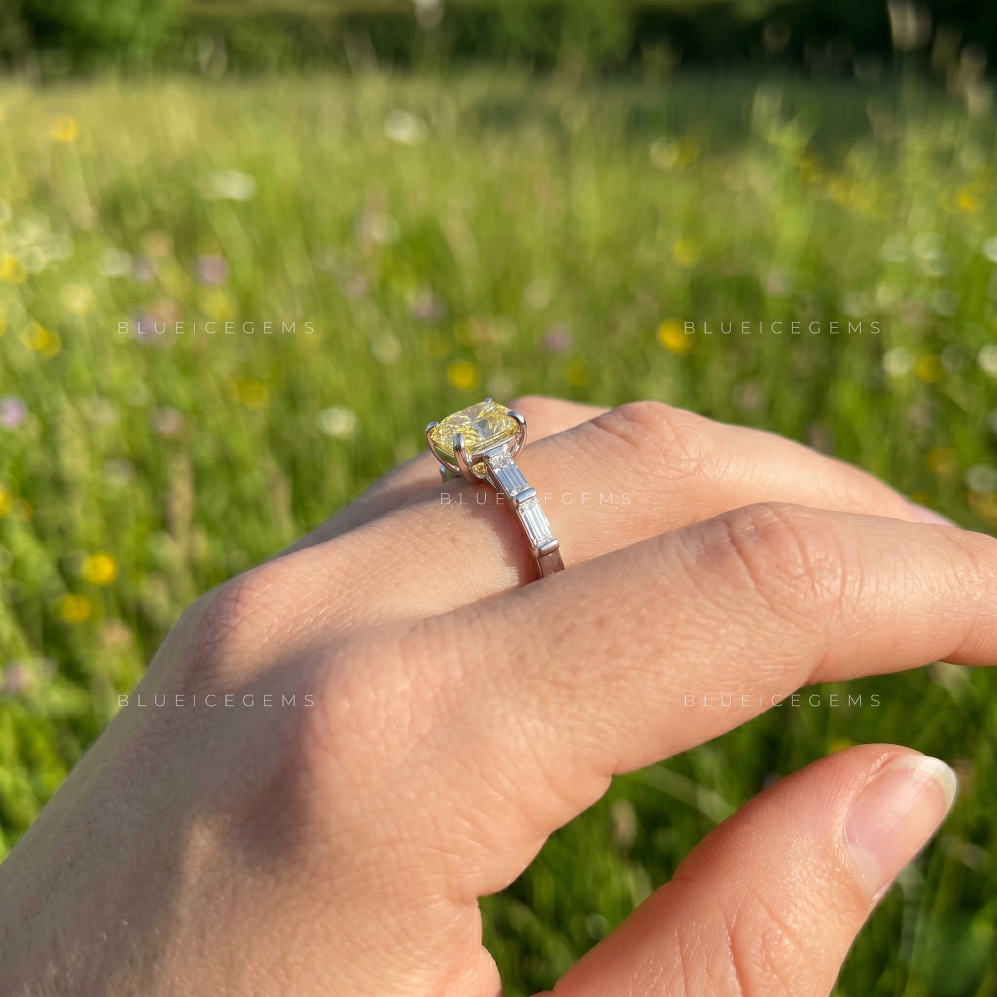 Sunshine Elegance Elongated Cushion Cut Compass Prong Promise Ring