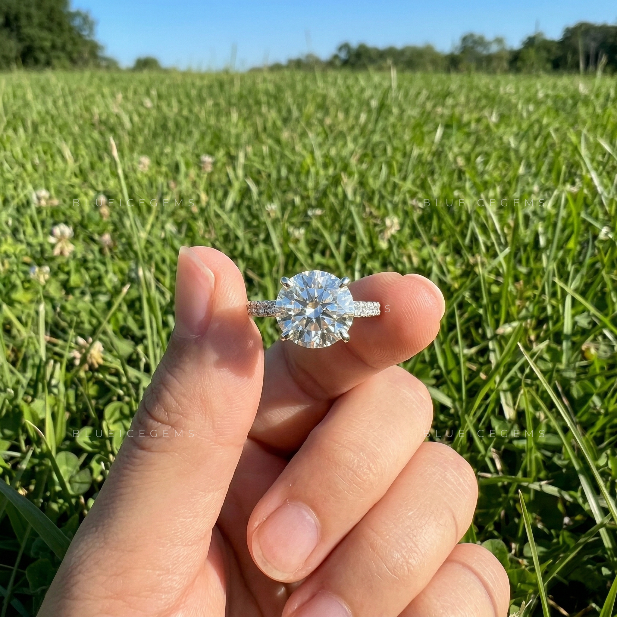 Celestial Fire Round Brilliant Cut Pavé Engagement Ring
