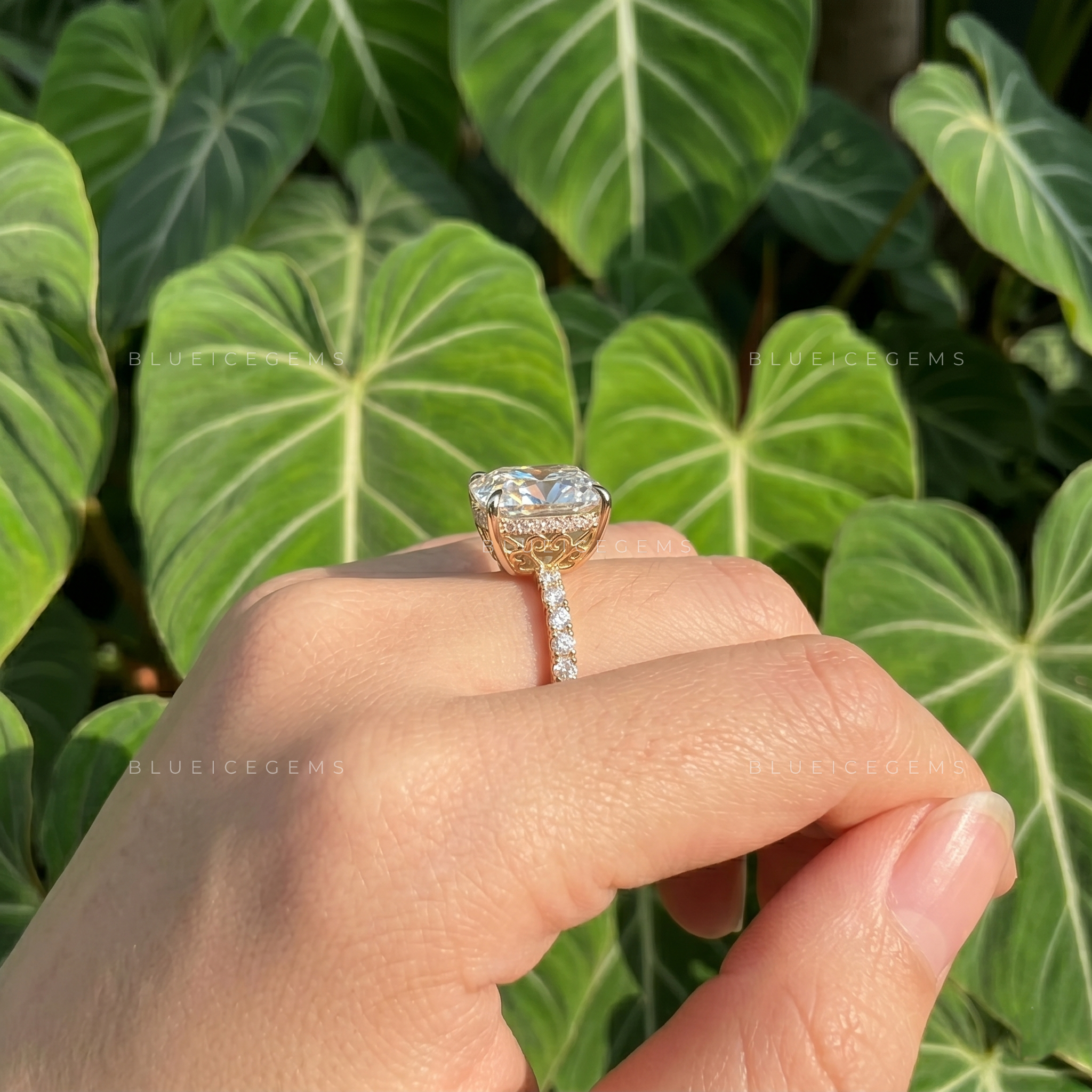 Opulent Majesty Elongated Cushion Cut Pave Engagement Ring
