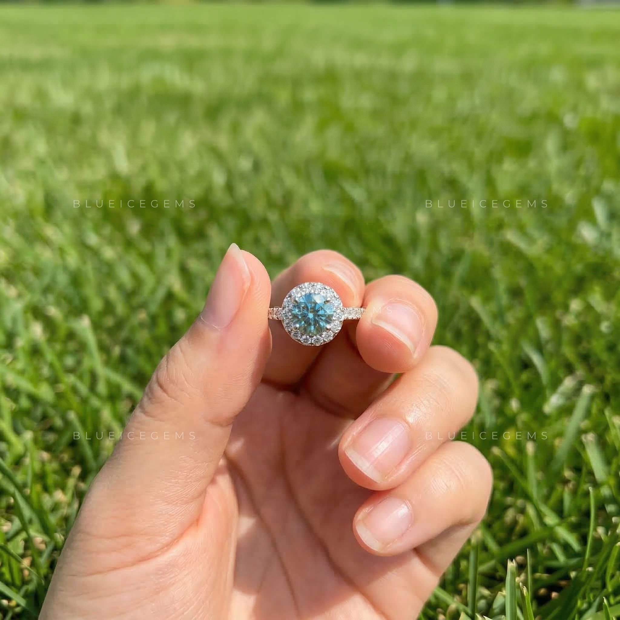 Oceanic Brilliance Round Cut Cathedral Halo Ring