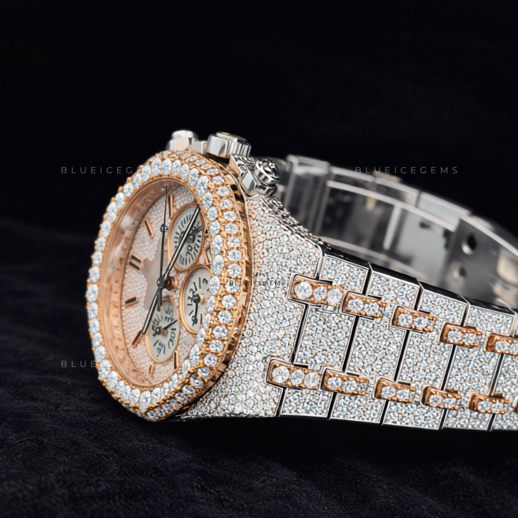 Rosewood Chrono: Two-Tone Iced-Out Custom Moissanite & Diamond Watch
