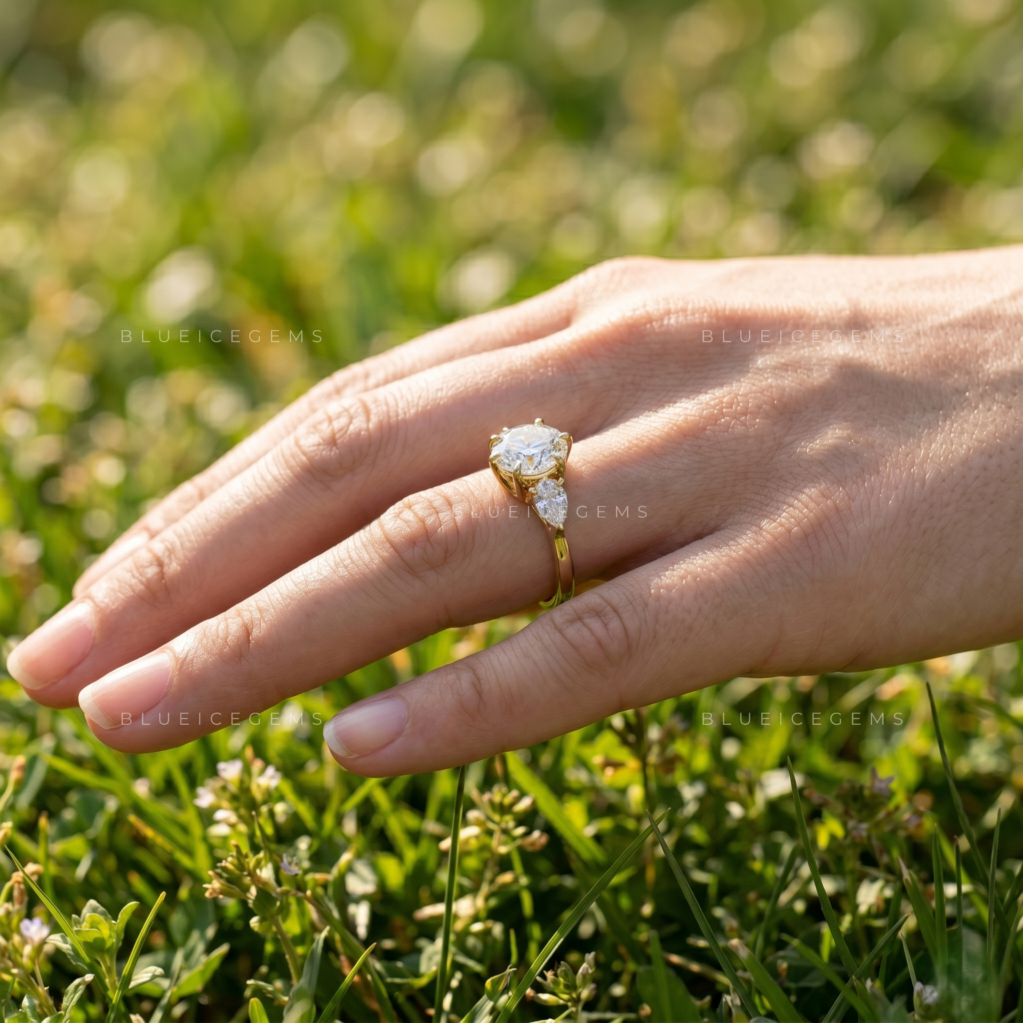 Enchanted Symphony Three-Stone Pear Accent Engagement Ring