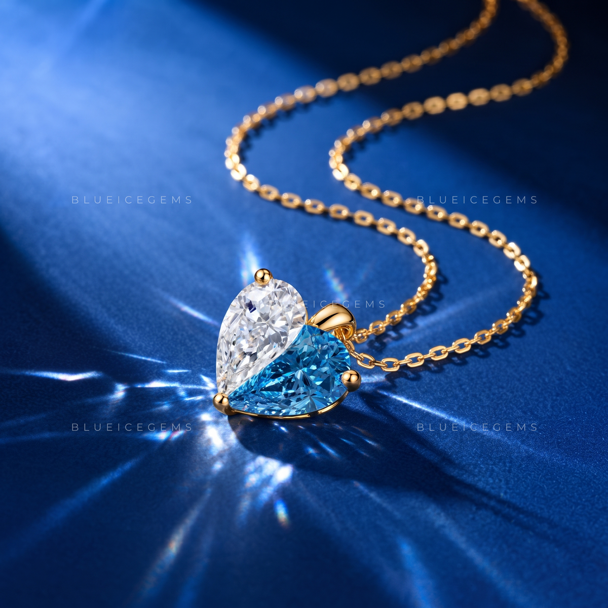 Blue and White Diamond Solitaire Pendant