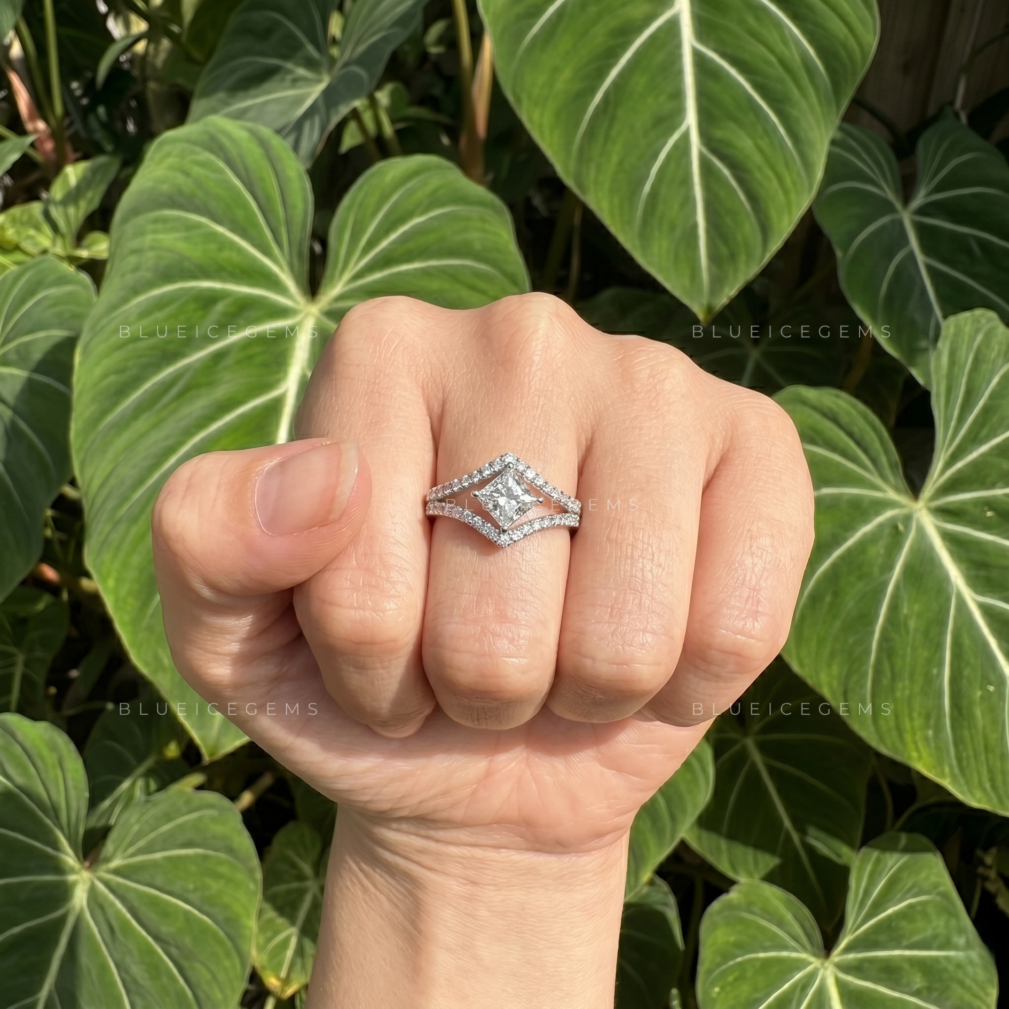 Majestic Splendor Princess Cut Split Shank Pavé Engagement Ring