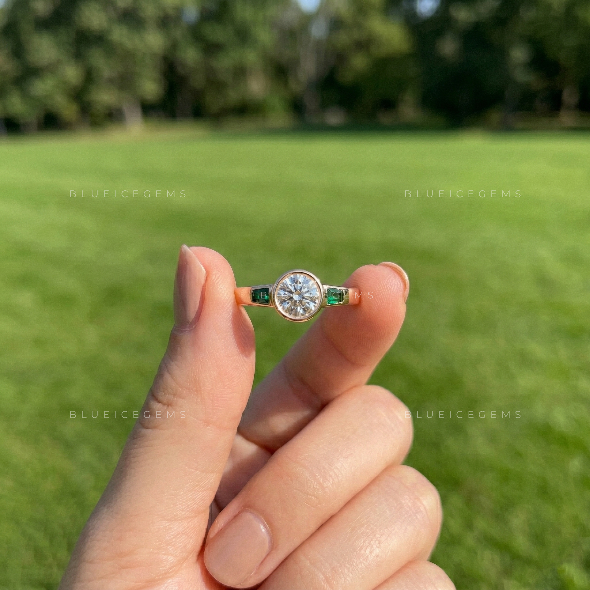 Enchanted Radiance Round and Emerald Tapered Baguette Ring
