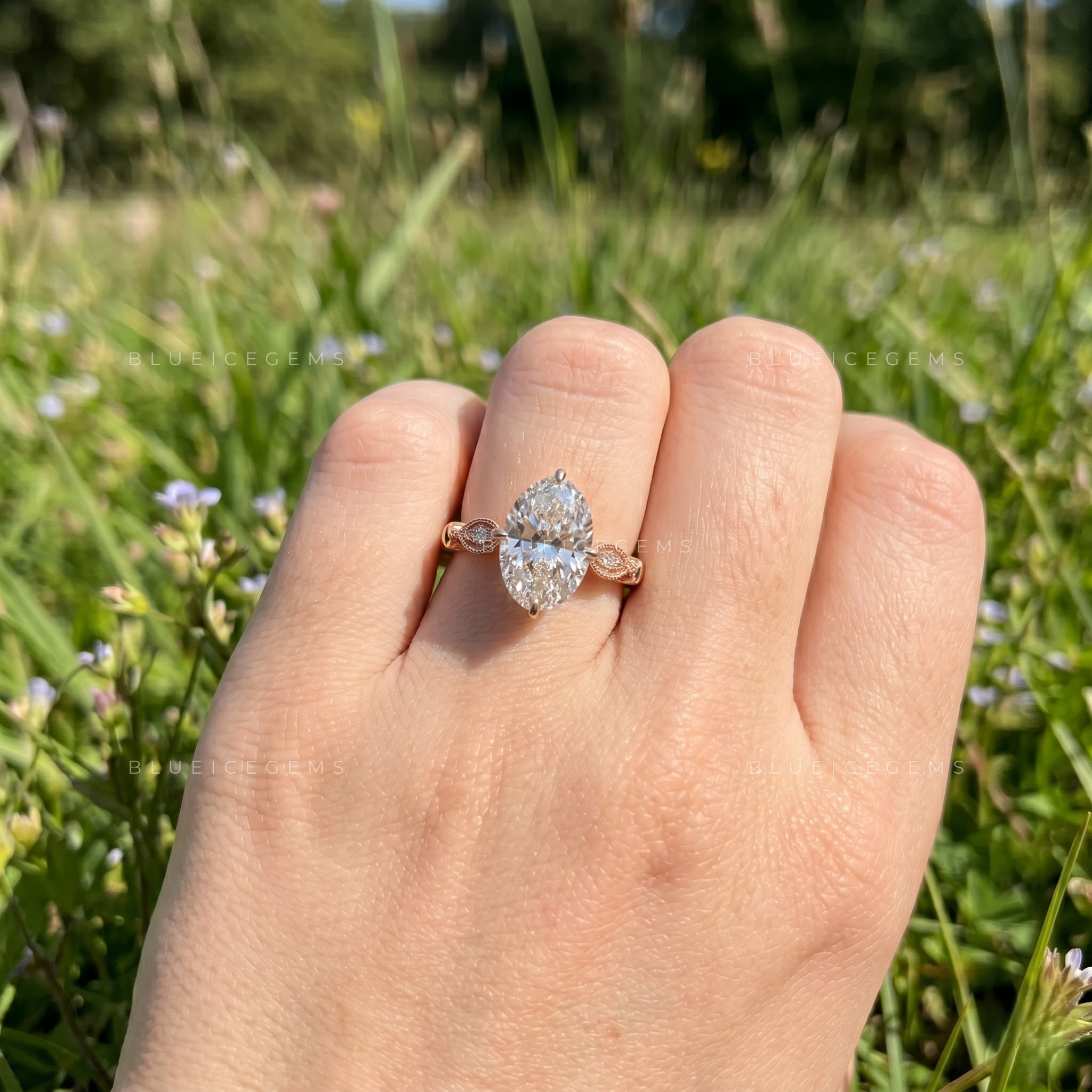 Oval Brilliant Cut Compass Prong Engagement Ring