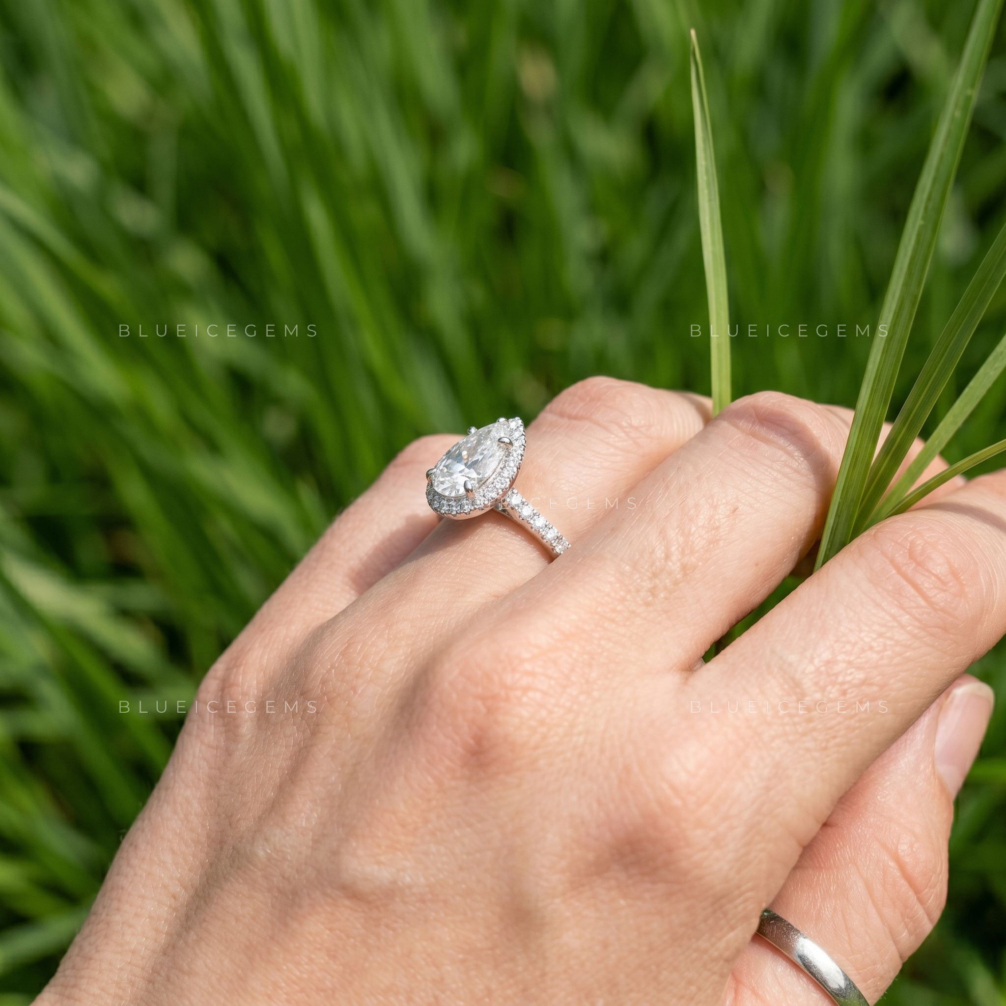 Elegance Personified Pear Shaped Halo Engagement Ring Brilliant Accent Cluster Anniversary Statement Band
