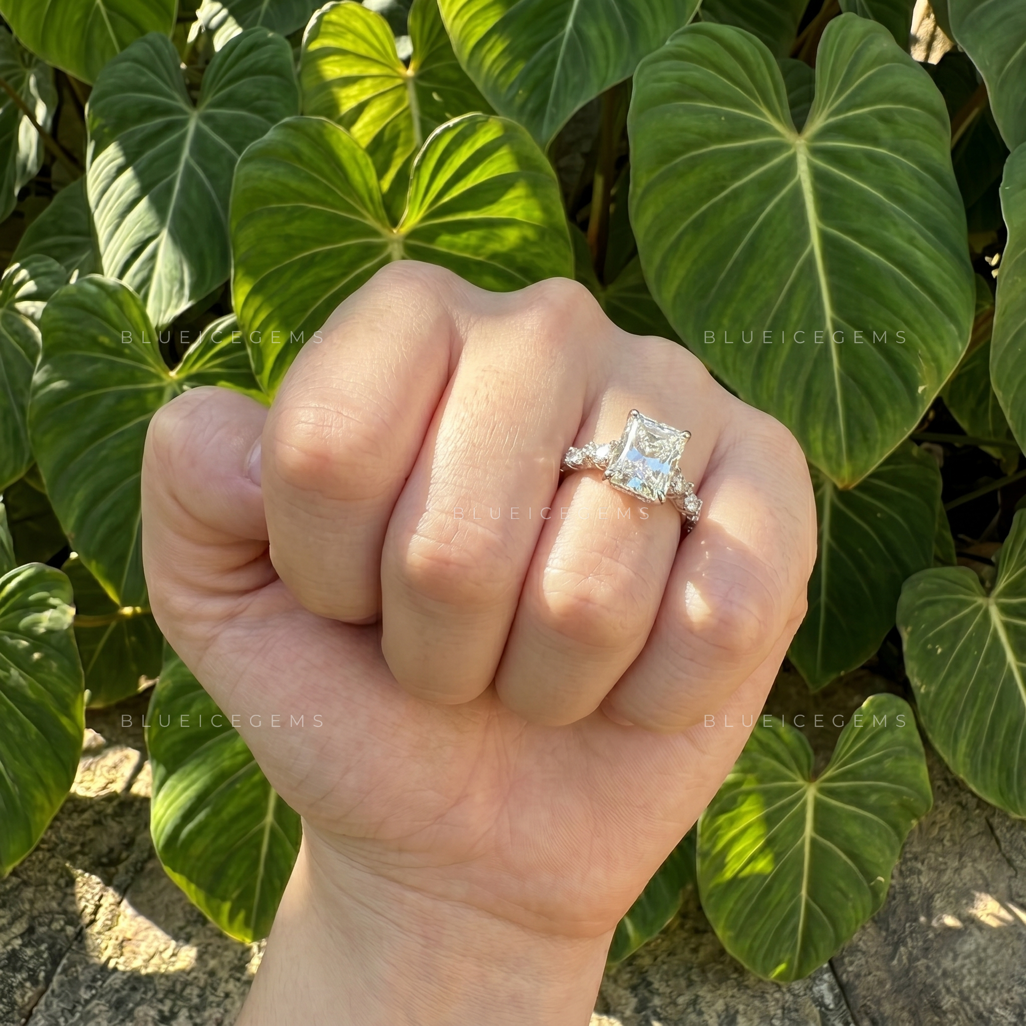 Exquisite Brilliance Radiant Cut Pavé Engagement Ring with Marquise Accents