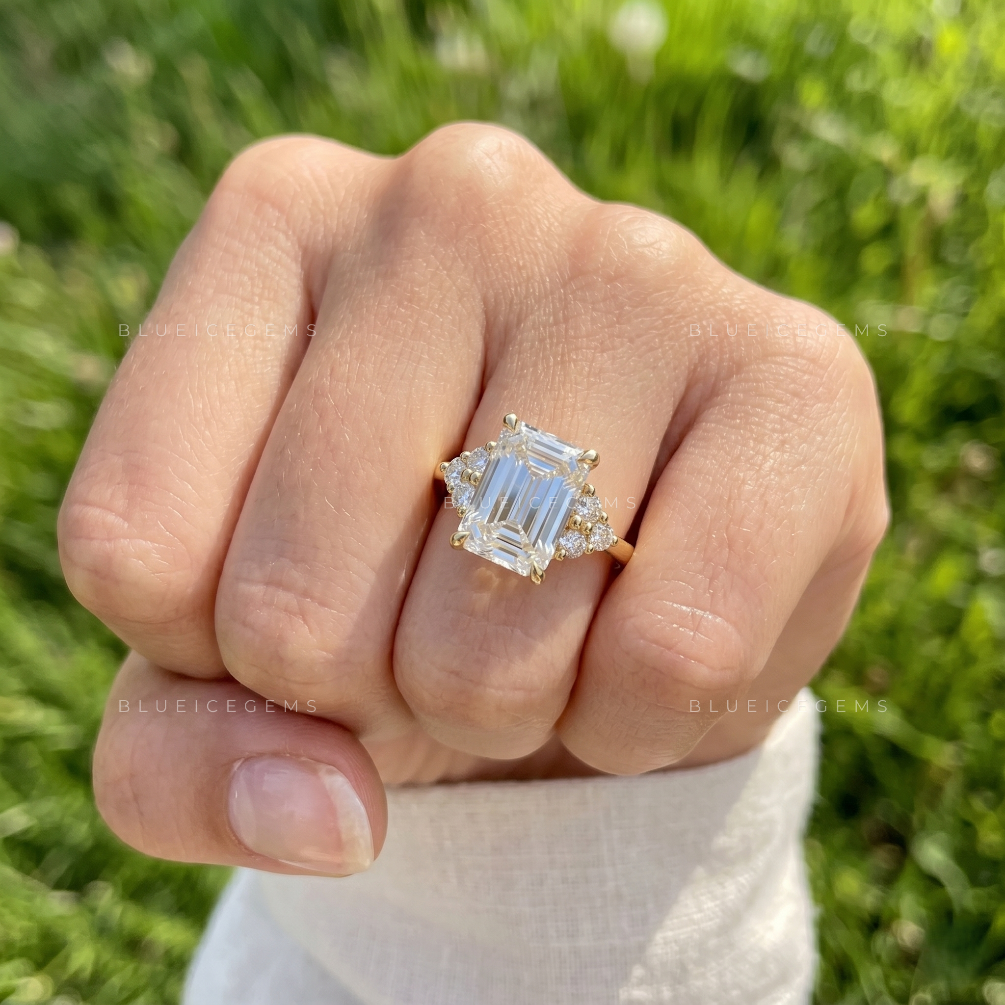 Modern Elegance Emerald Cut Accent Engagement Ring