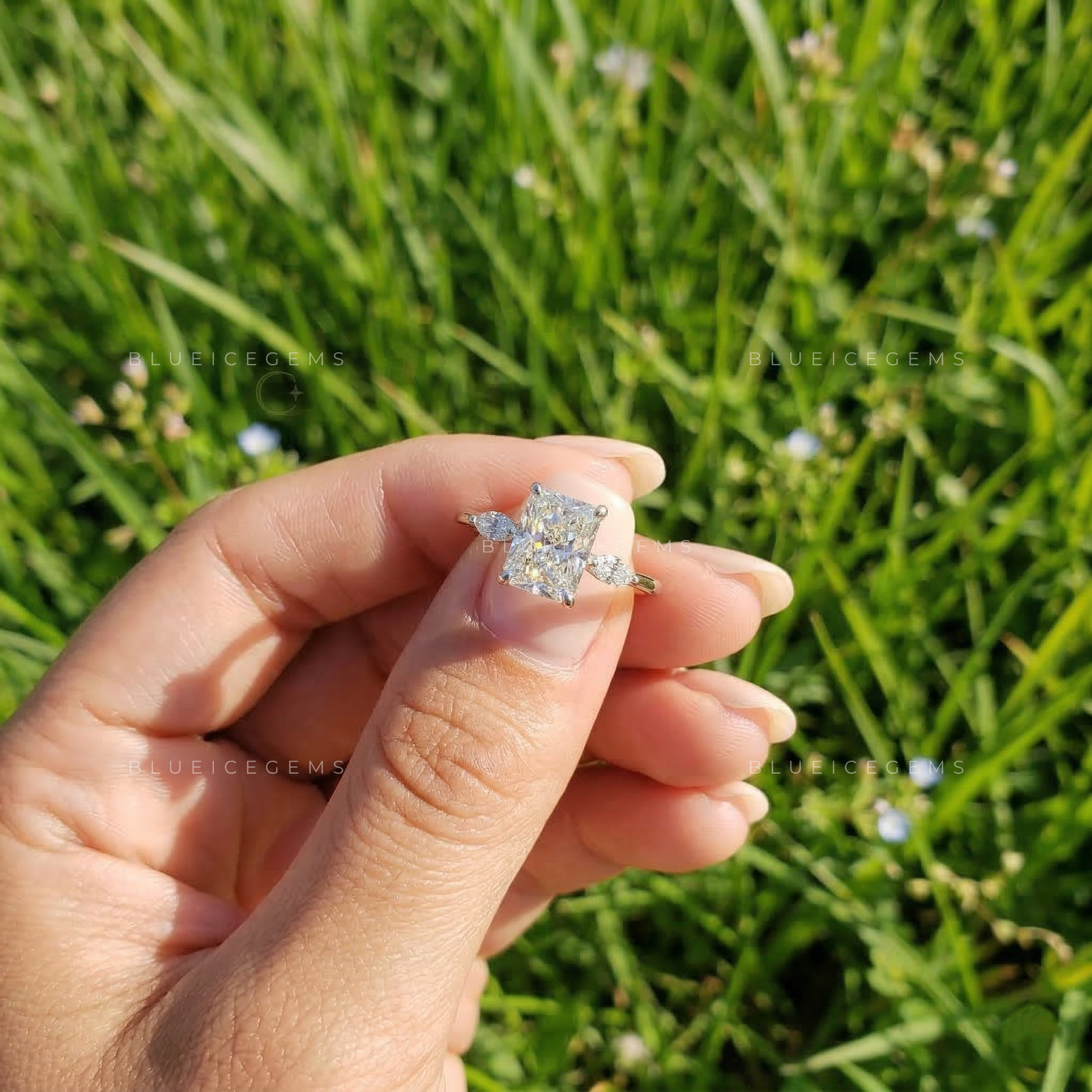 Celestial Three-Stone Radiant Cut Engagement Ring