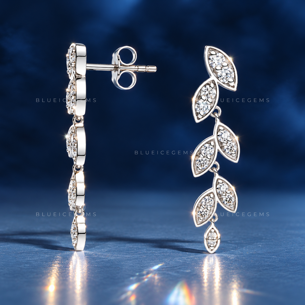 Hinged Leaf Diamond Drop Earrings