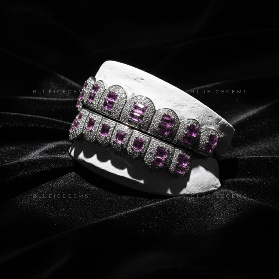 Electric Rose Pink Sapphire & Pave Flood Grillz