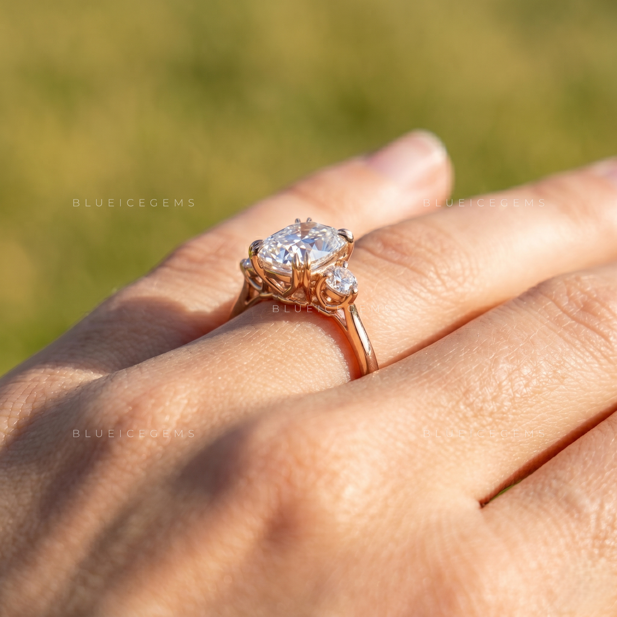 Majestic Cushion Brilliant Trilogy Artisanal Engagement Ring