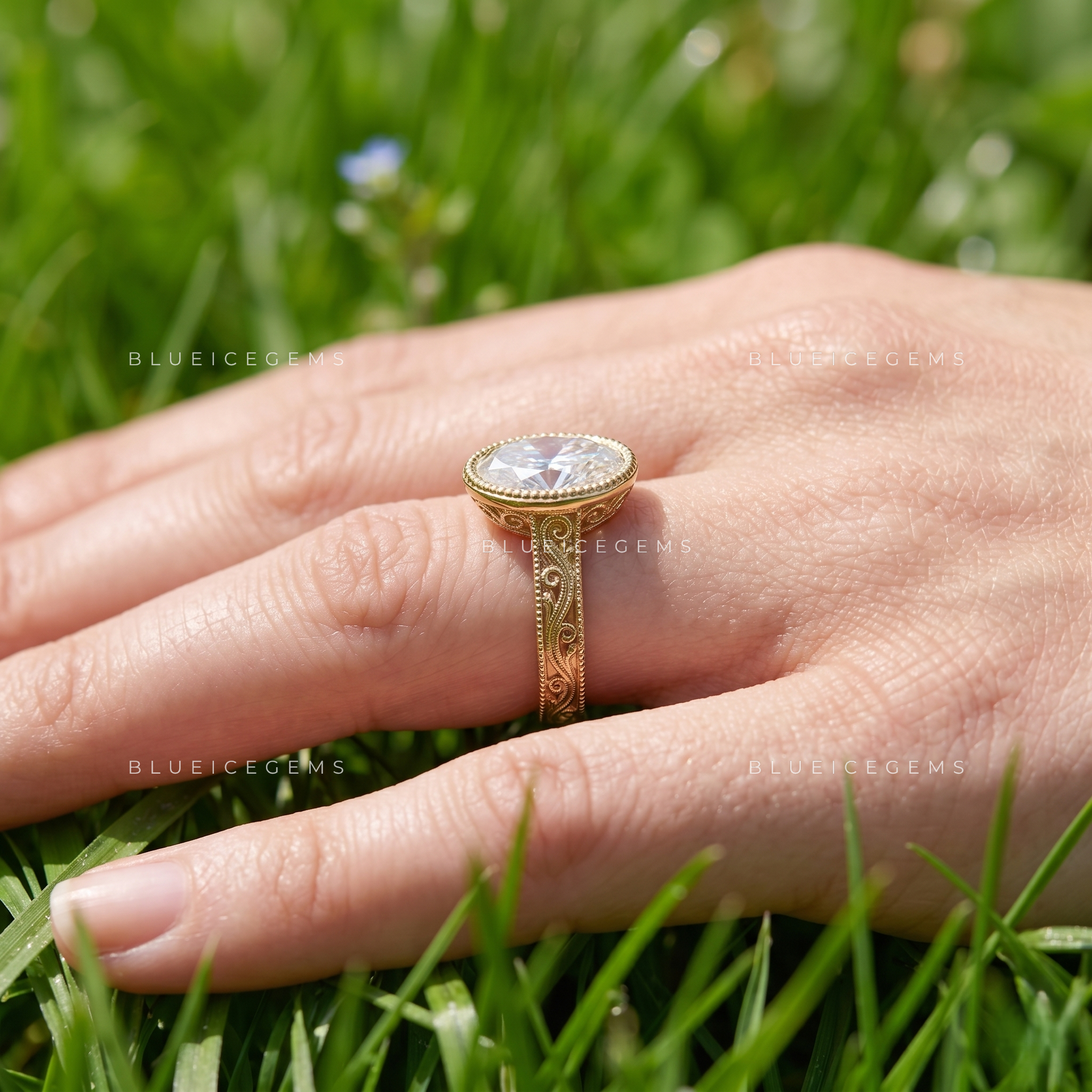 Victorian Whisper Oval Brilliant Vintage Milgrain Engagement Ring