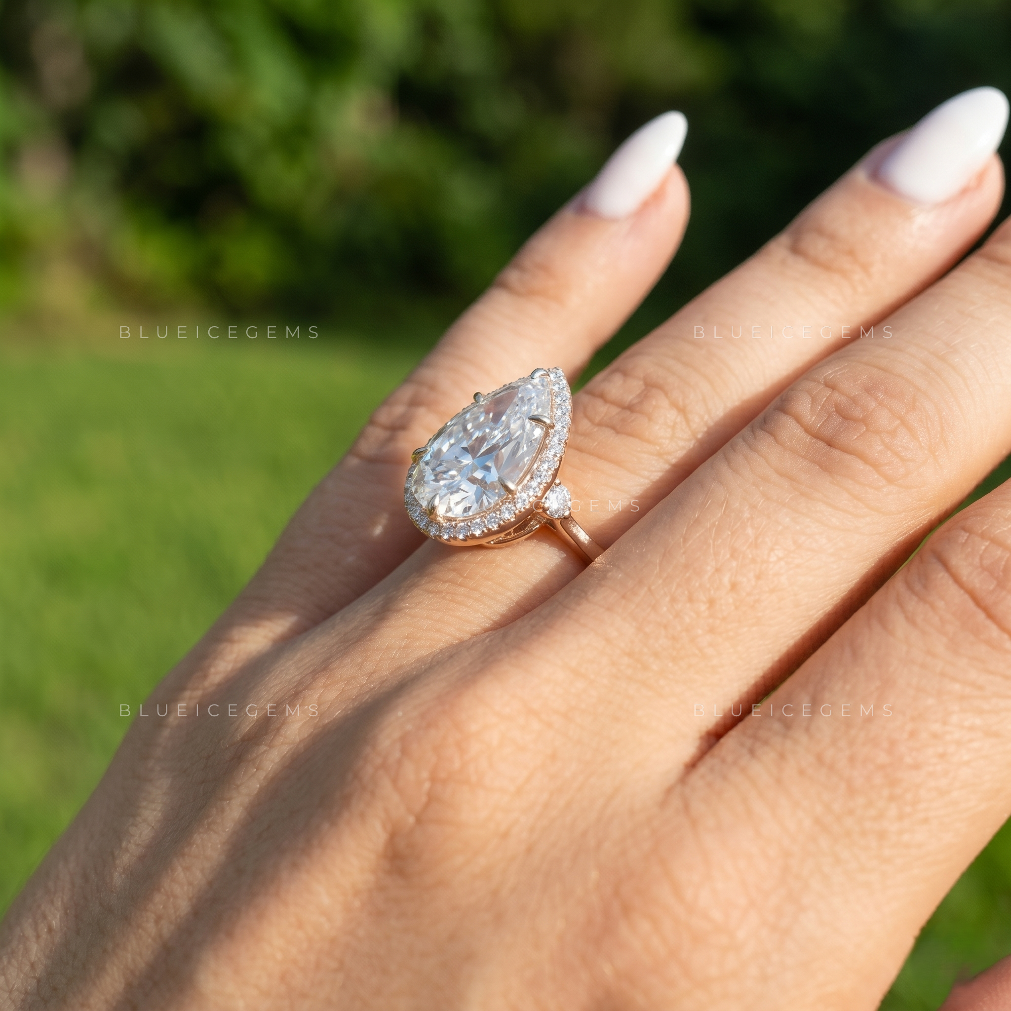 Imperial Radiance Pear Cut Certified Halo Solitaire Engagement Ring
